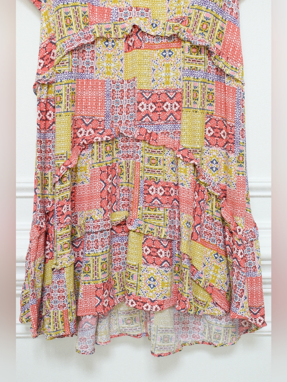 Anthropologie Robin Floral Patchwork Tiered Mini Dress Size S Boho Eclectic - Picture 7 of 10